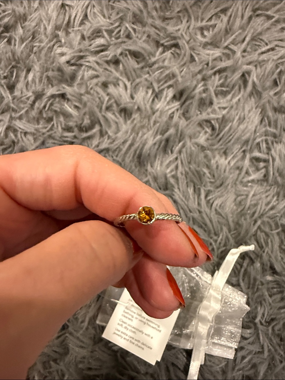 Touchstone Crystal Silver Twist Ring with Topaz Stone